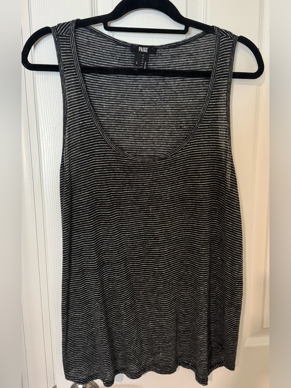 Paige Lauren linen drapey tank, black
with white stripe, size large